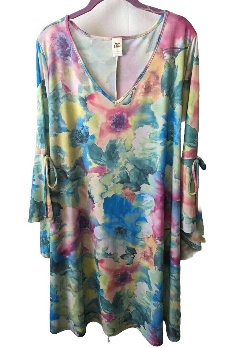 Sew In Love Watercolor Floral Print Dress Stretchy Long Sleeve Wmns 3X worn Once